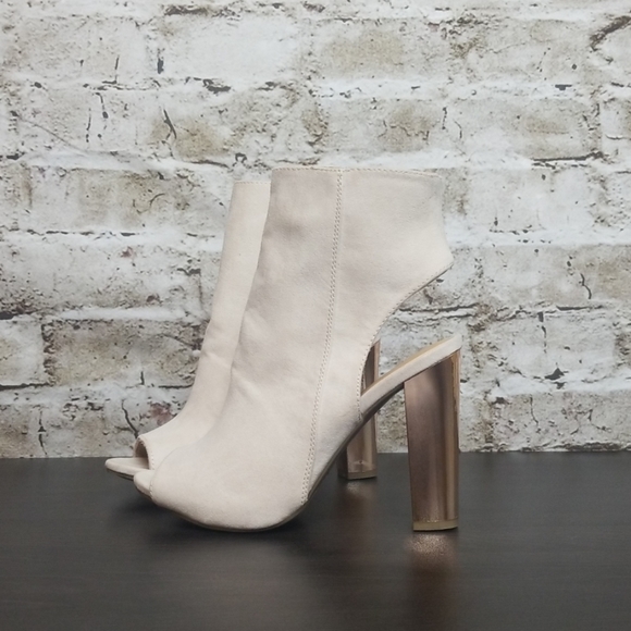 Bamboo Peep Toe Open Heel Booties Ankle Heels - Picture 2 of 4